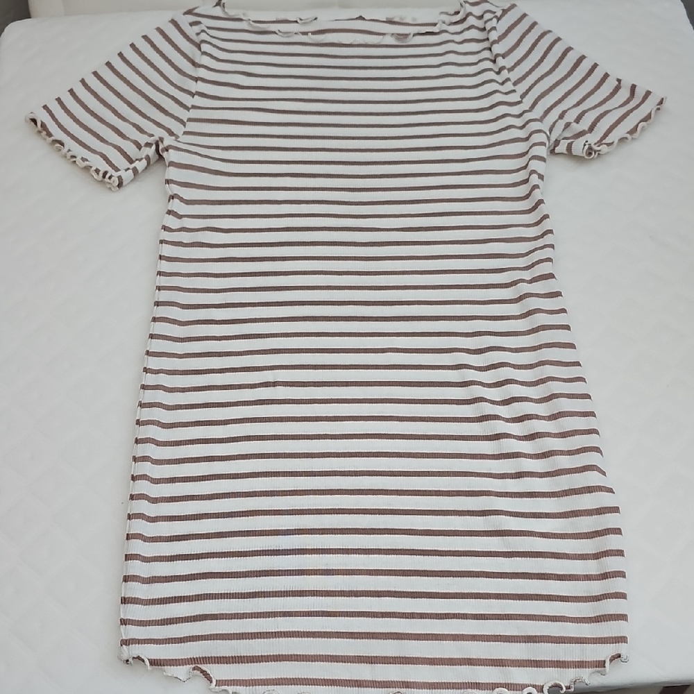 H&M Brown and White Striped Short Sleeve Tee